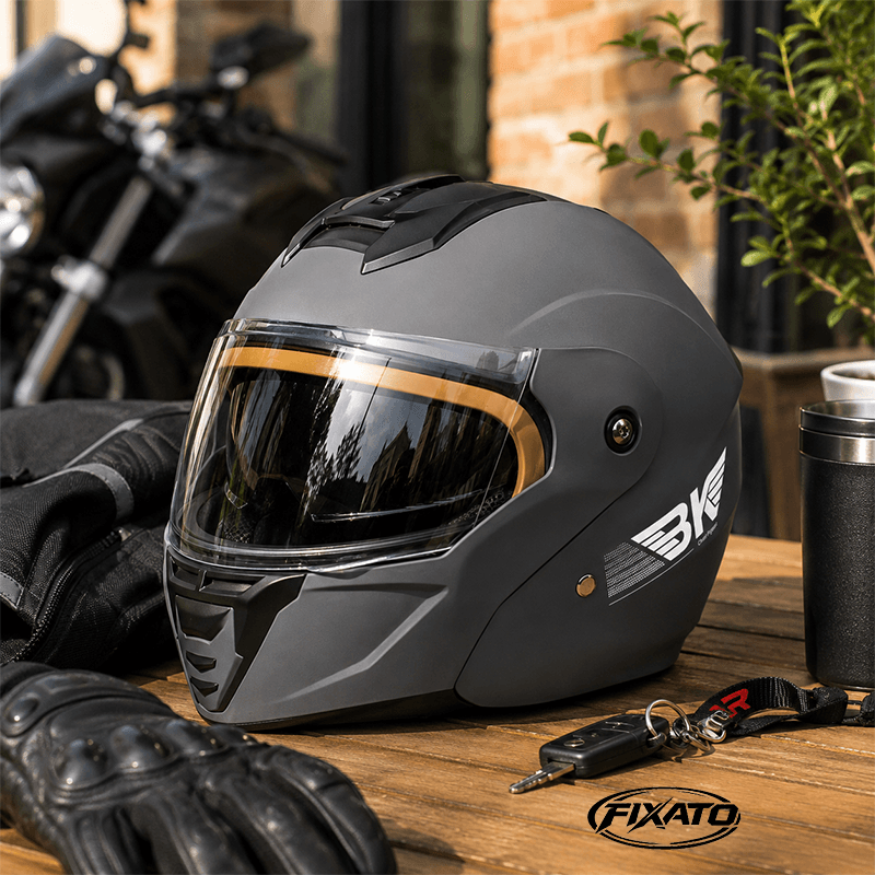 Auto si Moto - Moto - Echipamente protectie moto - Casti moto - Casca Moto/Scuter Flip-Up FIXATO Nova, Viziera Dubla, Protectie UV, Gri, M - Infinity.ro