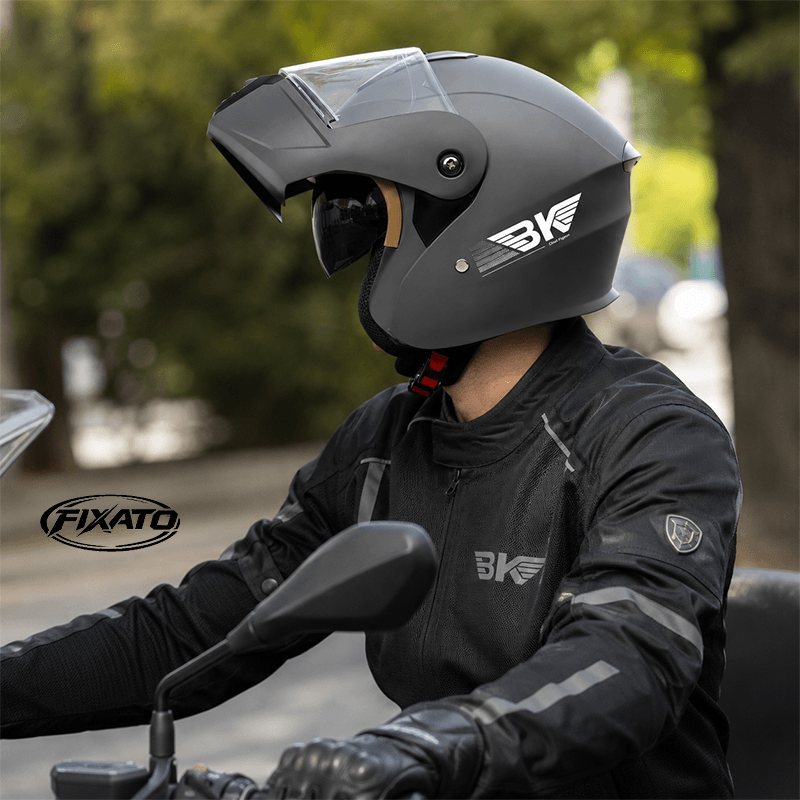 Auto si Moto - Moto - Echipamente protectie moto - Casti moto - Casca Moto/Scuter Flip-Up FIXATO Nova, Viziera Dubla, Protectie UV, Gri, M - Infinity.ro