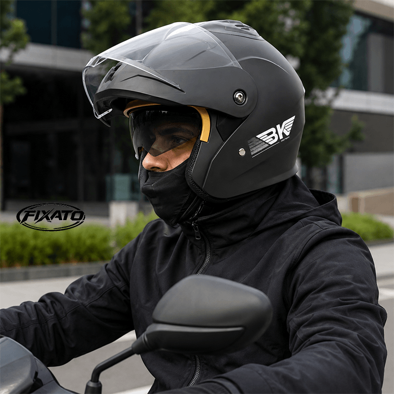 Auto si Moto - Moto - Echipamente protectie moto - Casti moto - Casca Moto/Scuter Flip-Up FIXATO Nova, Viziera Dubla, Protectie UV, Negru Mat, M - Infinity.ro