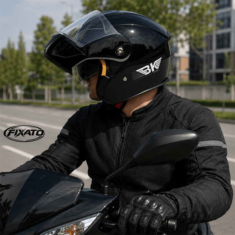 Auto si Moto - Moto - Echipamente protectie moto - Casti moto - Casca Moto/Scuter Flip-Up FIXATO Nova, Viziera Dubla, Protectie UV, Negru, L - Infinity.ro