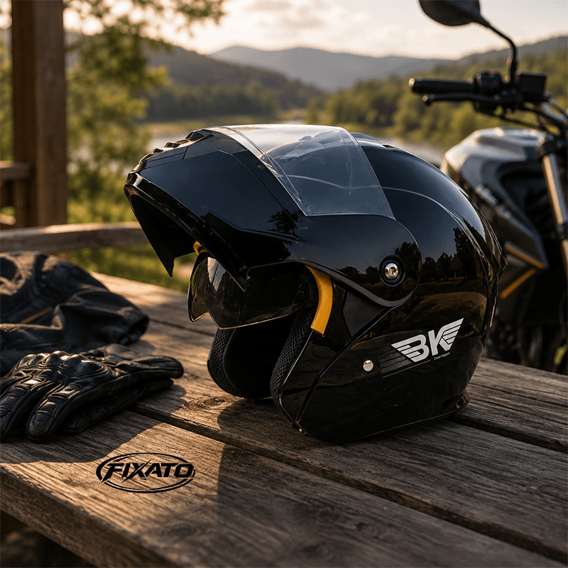 Auto si Moto - Moto - Echipamente protectie moto - Casti moto - Casca Moto/Scuter Flip-Up FIXATO Nova, Viziera Dubla, Protectie UV, Negru, L - Infinity.ro