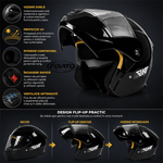 Auto si Moto - Moto - Echipamente protectie moto - Casti moto - Casca Moto/Scuter Flip-Up FIXATO Nova, Viziera Dubla, Protectie UV, Negru, L - Infinity.ro