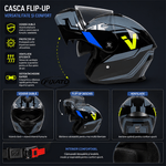 Auto si Moto - Moto - Echipamente protectie moto - Casti moto - Casca Moto/Scuter Flip-Up FIXATO Nova, Viziera Dubla, Protectie UV, Albastru, M - Infinity.ro