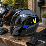 Auto si Moto - Moto - Echipamente protectie moto - Casti moto - Casca Moto/Scuter Flip-Up FIXATO Nova, Viziera Dubla, Protectie UV, Albastru, M - Infinity.ro