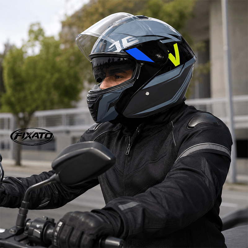 Auto si Moto - Moto - Echipamente protectie moto - Casti moto - Casca Moto/Scuter Flip-Up FIXATO Nova, Viziera Dubla, Protectie UV, Albastru, M - Infinity.ro