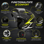 Auto si Moto - Moto - Echipamente protectie moto - Casti moto - Casca Moto/Scuter Flip-Up FIXATO Nova, Viziera Dubla, Protectie UV, Verde, L - Infinity.ro