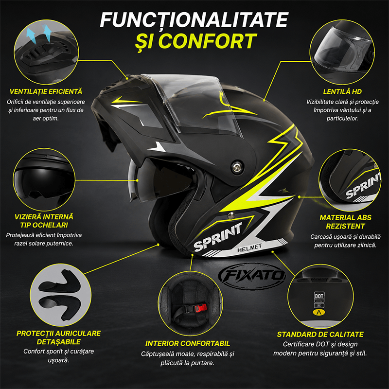 Auto si Moto - Moto - Echipamente protectie moto - Casti moto - Casca Moto/Scuter Flip-Up FIXATO Nova, Viziera Dubla, Protectie UV, Verde, L - Infinity.ro