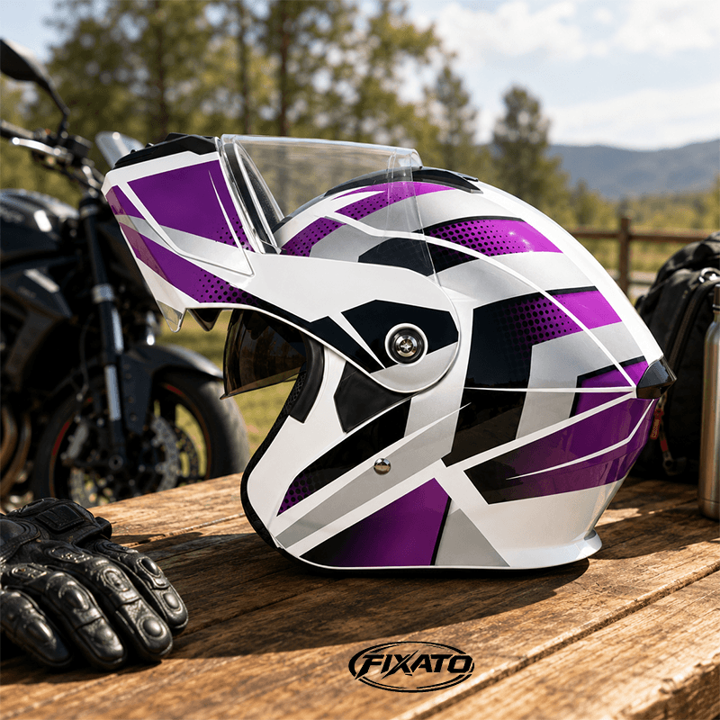 Auto si Moto - Moto - Echipamente protectie moto - Casti moto - Casca Moto/Scuter Flip-Up FIXATO Nova, Viziera Dubla, Protectie UV, Mov, M - Infinity.ro