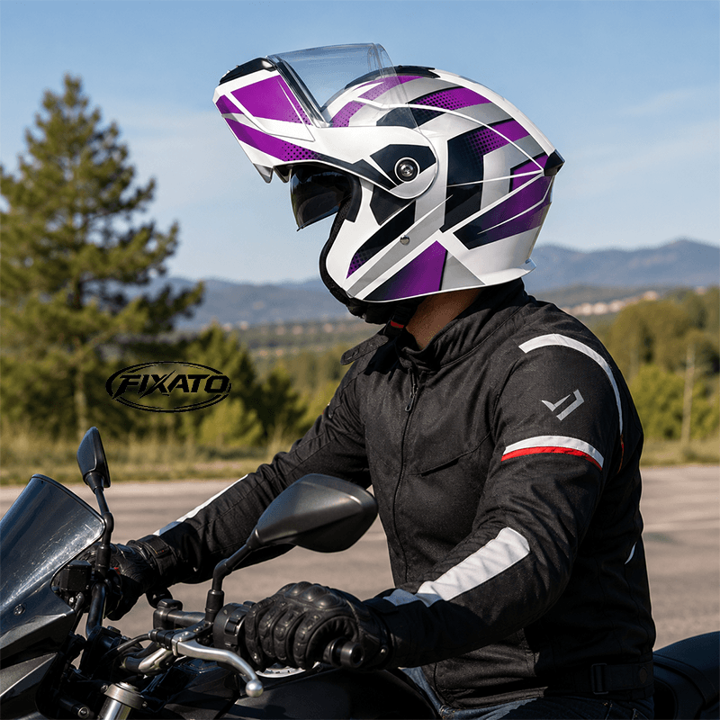 Auto si Moto - Moto - Echipamente protectie moto - Casti moto - Casca Moto/Scuter Flip-Up FIXATO Nova, Viziera Dubla, Protectie UV, Mov, M - Infinity.ro
