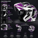 Auto si Moto - Moto - Echipamente protectie moto - Casti moto - Casca Moto/Scuter Flip-Up FIXATO Nova, Viziera Dubla, Protectie UV, Mov, M - Infinity.ro