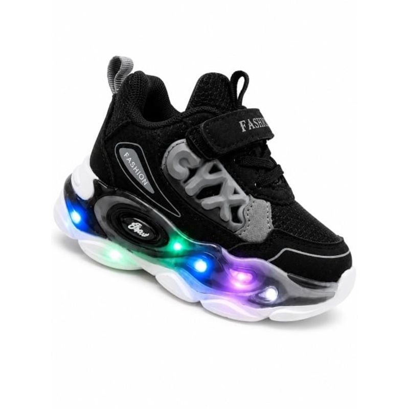 Fashion, accesorii si bijuterii - Copii - Incaltaminte copii - Sneakers si tenisi copii - Adidasi cu lumini Led, Model Cyx, Baieti, Piele ecologica, Negru Marimea 21 - Infinity.ro