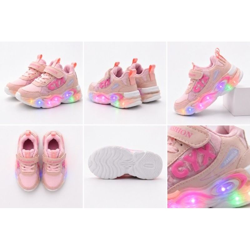 Fashion, accesorii si bijuterii - Copii - Incaltaminte copii - Sneakers si tenisi copii - Adidasi cu lumini LED, Model CYX, piele ecologica, fete, roz Marimea 21 - Roz - Infinity.ro