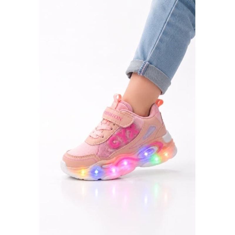 Fashion, accesorii si bijuterii - Copii - Incaltaminte copii - Sneakers si tenisi copii - Adidasi cu lumini LED, Model CYX, piele ecologica, fete, roz Marimea 21 - Roz - Infinity.ro
