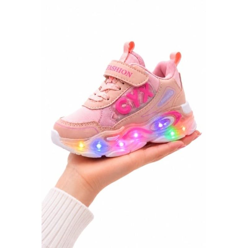 Fashion, accesorii si bijuterii - Copii - Incaltaminte copii - Sneakers si tenisi copii - Adidasi cu lumini LED, Model CYX, piele ecologica, fete, roz Marimea 21 - Roz - Infinity.ro