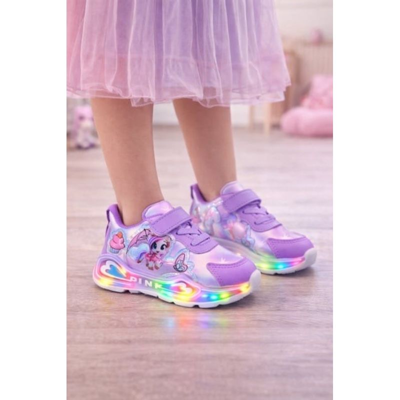 Fashion, accesorii si bijuterii - Copii - Incaltaminte copii - Sneakers si tenisi copii - Adidasi mov cu luminite pentru fetite Ponei Marimea 21 - Mov - Infinity.ro