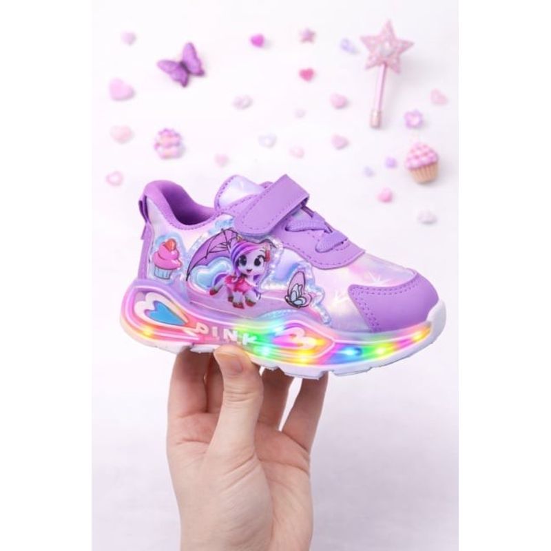 Fashion, accesorii si bijuterii - Copii - Incaltaminte copii - Sneakers si tenisi copii - Adidasi mov cu luminite pentru fetite Ponei Marimea 21 - Mov - Infinity.ro