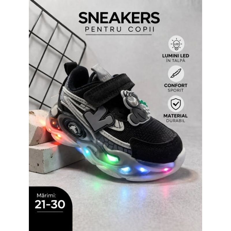 Fashion, accesorii si bijuterii - Copii - Incaltaminte copii - Sneakers si tenisi copii - Adidasi cu luminite Blacky Marimea 21 - Infinity.ro