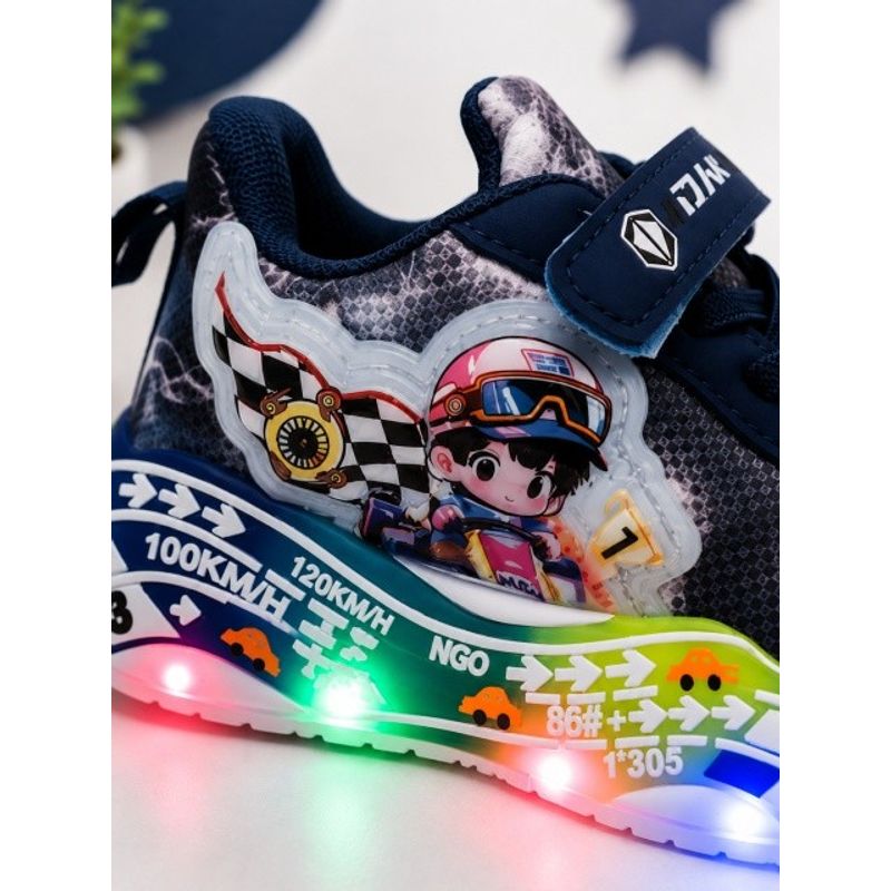 Fashion, accesorii si bijuterii - Copii - Incaltaminte copii - Sneakers si tenisi copii - Pantofi sport cu lumini LED, Model Masinuta de curse, Superbaby, Bleumarine Marimea 21 - Infinity.ro