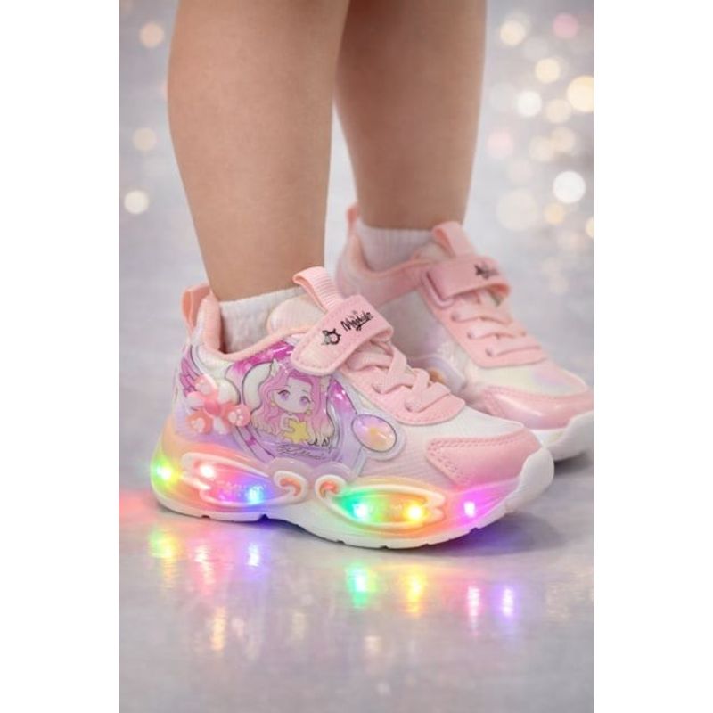 Fashion, accesorii si bijuterii - Copii - Incaltaminte copii - Sneakers si tenisi copii - Adidasi pentru fetite, roz cu luminite LED Marimea 21 - Roz - Infinity.ro