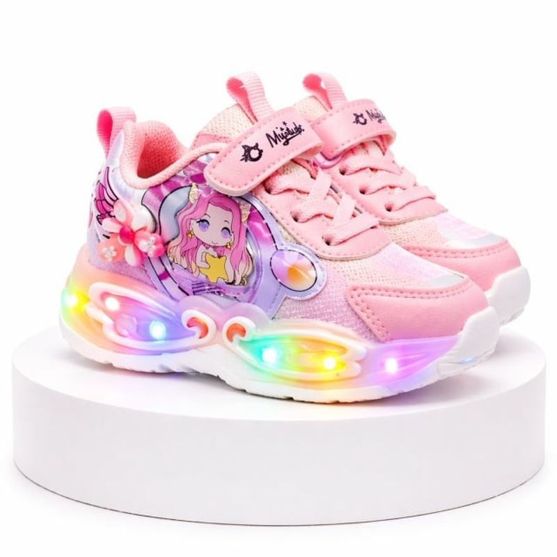 Fashion, accesorii si bijuterii - Copii - Incaltaminte copii - Sneakers si tenisi copii - Adidasi pentru fetite, roz cu luminite LED Marimea 21 - Roz - Infinity.ro