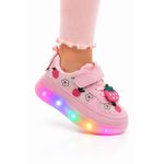 Fashion, accesorii si bijuterii - Copii - Incaltaminte copii - Sneakers si tenisi copii - Pantofi sport cu lumini LED, model cu capsuni, Fete, Piele ecologica si textil, roz Marimea 21 - Roz - Infinity.ro