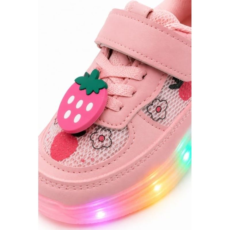Fashion, accesorii si bijuterii - Copii - Incaltaminte copii - Sneakers si tenisi copii - Pantofi sport cu lumini LED, model cu capsuni, Fete, Piele ecologica si textil, roz Marimea 21 - Roz - Infinity.ro