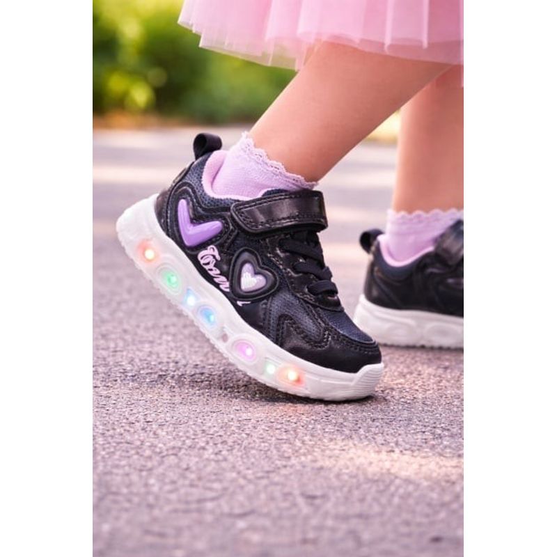 Fashion, accesorii si bijuterii - Copii - Incaltaminte copii - Pantofi copii - Adidasi cu luminite Blacky girl Marimea 20 - Negru - Infinity.ro