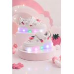 Fashion, accesorii si bijuterii - Copii - Incaltaminte copii - Pantofi copii - Pantofi sport cu lumini LED, Model Capsunele, Piele ecologica, fete, alb Marimea 27 - Multicolor - Infinity.ro