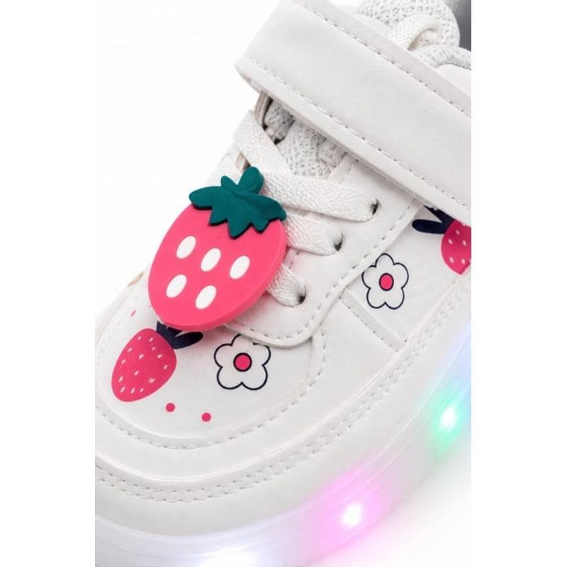 Fashion, accesorii si bijuterii - Copii - Incaltaminte copii - Pantofi copii - Pantofi sport cu lumini LED, Model Capsunele, Piele ecologica, fete, alb Marimea 27 - Multicolor - Infinity.ro