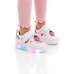 Fashion, accesorii si bijuterii - Copii - Incaltaminte copii - Pantofi copii - Pantofi sport cu lumini LED, Model Capsunele, Piele ecologica, fete, alb Marimea 27 - Multicolor - Infinity.ro