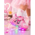 Fashion, accesorii si bijuterii - Copii - Incaltaminte copii - Sneakers si tenisi copii - Pantofi sport cu luminite, Model cu holograma, Piele ecologica, Fete, Roz Marimea 21 - Mov - Infinity.ro
