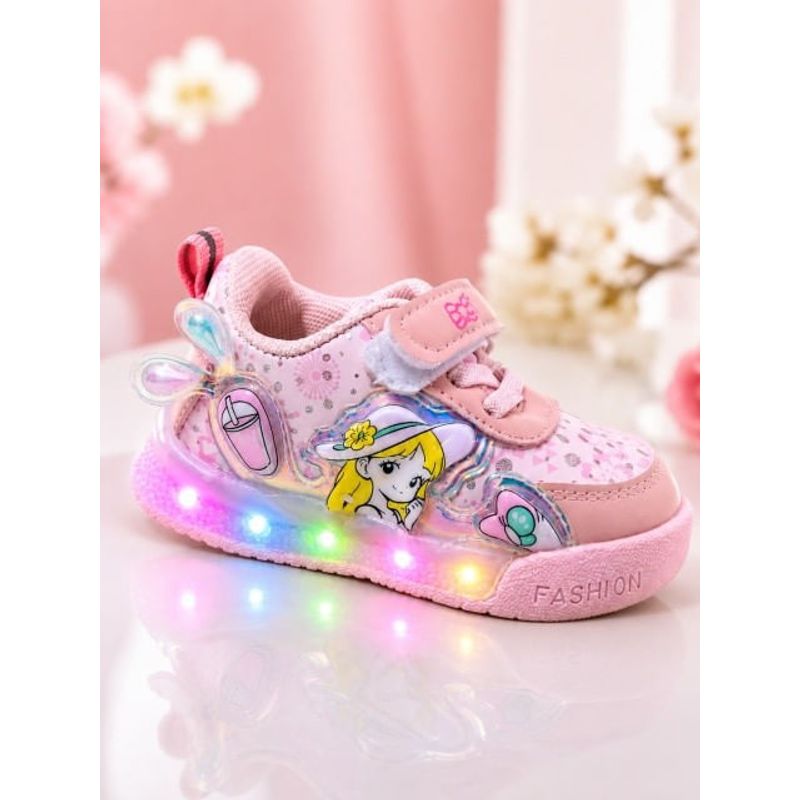 Fashion, accesorii si bijuterii - Copii - Incaltaminte copii - Sneakers si tenisi copii - Pantofi sport cu luminite, Model Cocktail, Piele ecologica, Fete, Roz Marimea 21 - Roz - Infinity.ro