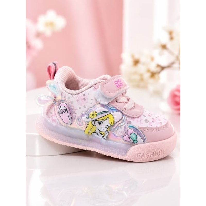 Fashion, accesorii si bijuterii - Copii - Incaltaminte copii - Sneakers si tenisi copii - Pantofi sport cu luminite, Model Cocktail, Piele ecologica, Fete, Roz Marimea 21 - Roz - Infinity.ro