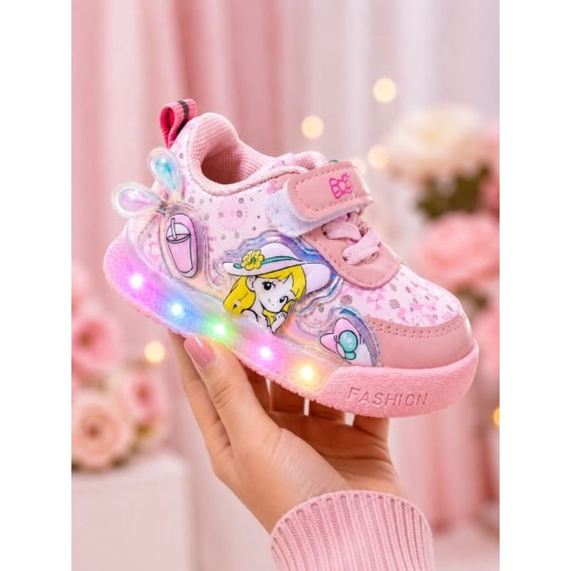 Fashion, accesorii si bijuterii - Copii - Incaltaminte copii - Sneakers si tenisi copii - Pantofi sport cu luminite, Model Cocktail, Piele ecologica, Fete, Roz Marimea 21 - Roz - Infinity.ro