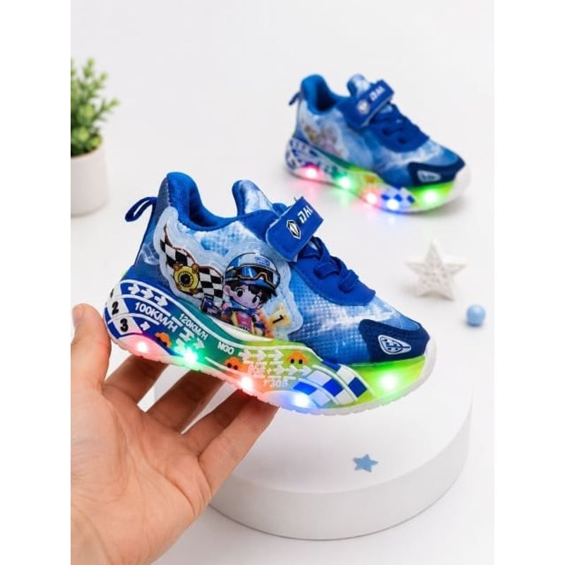 Fashion, accesorii si bijuterii - Copii - Incaltaminte copii - Sneakers si tenisi copii - Pantofi sport cu lumini LED, Masinuta de curse, Superbaby, Albastru Marimea 21 - Infinity.ro