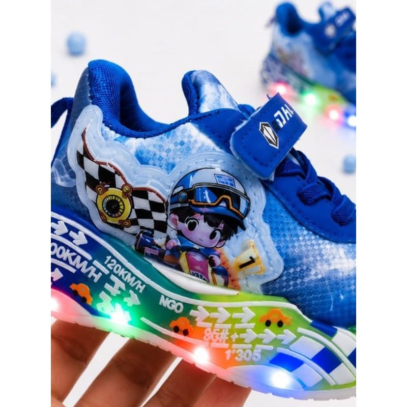 Fashion, accesorii si bijuterii - Copii - Incaltaminte copii - Sneakers si tenisi copii - Pantofi sport cu lumini LED, Masinuta de curse, Superbaby, Albastru Marimea 21 - Infinity.ro