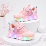 Fashion, accesorii si bijuterii - Copii - Incaltaminte copii - Sneakers si tenisi copii - Pantofi sport cu lumini LED, Model Pink Heart, Textil, Fete, Roz Marimea 21 - Multicolor - Infinity.ro