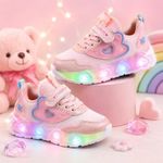 Fashion, accesorii si bijuterii - Copii - Incaltaminte copii - Sneakers si tenisi copii - Pantofi sport cu lumini LED, Model Pink Heart, Textil, Fete, Roz Marimea 21 - Multicolor - Infinity.ro