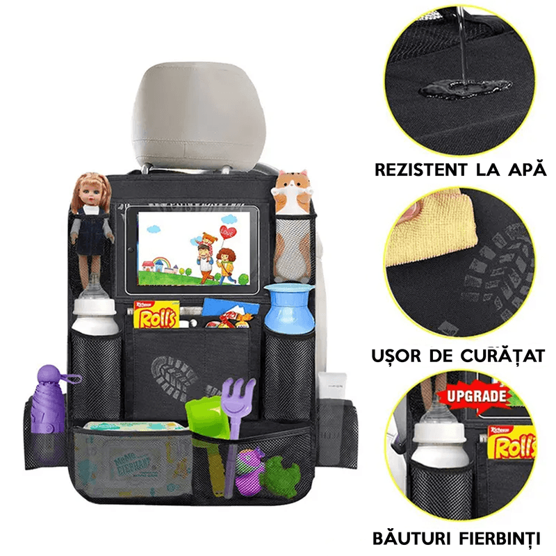 Auto si Moto - Piese auto si accesorii - Interior auto - Accesorii interior - Organizator de Montat pe Scaun Auto, Pentru Sortare Lucruri si Protejare Tapiterie, Negru - Infinity.ro