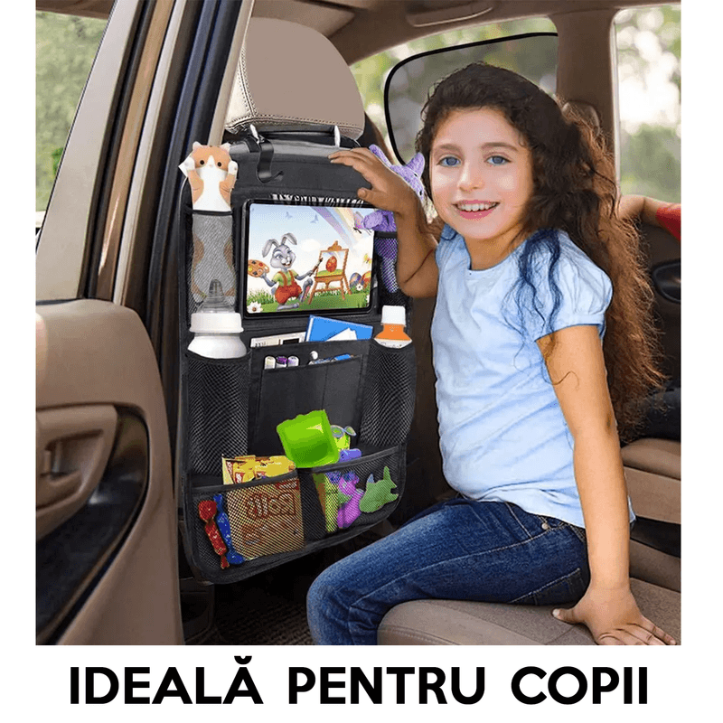 Auto si Moto - Piese auto si accesorii - Interior auto - Accesorii interior - Set 2 Organizator Lucruri Montat pe Scaun Auto, Compatibil cu Orice Masina, Suport de Tableta si Sticle Inclus, Negru - Infinity.ro
