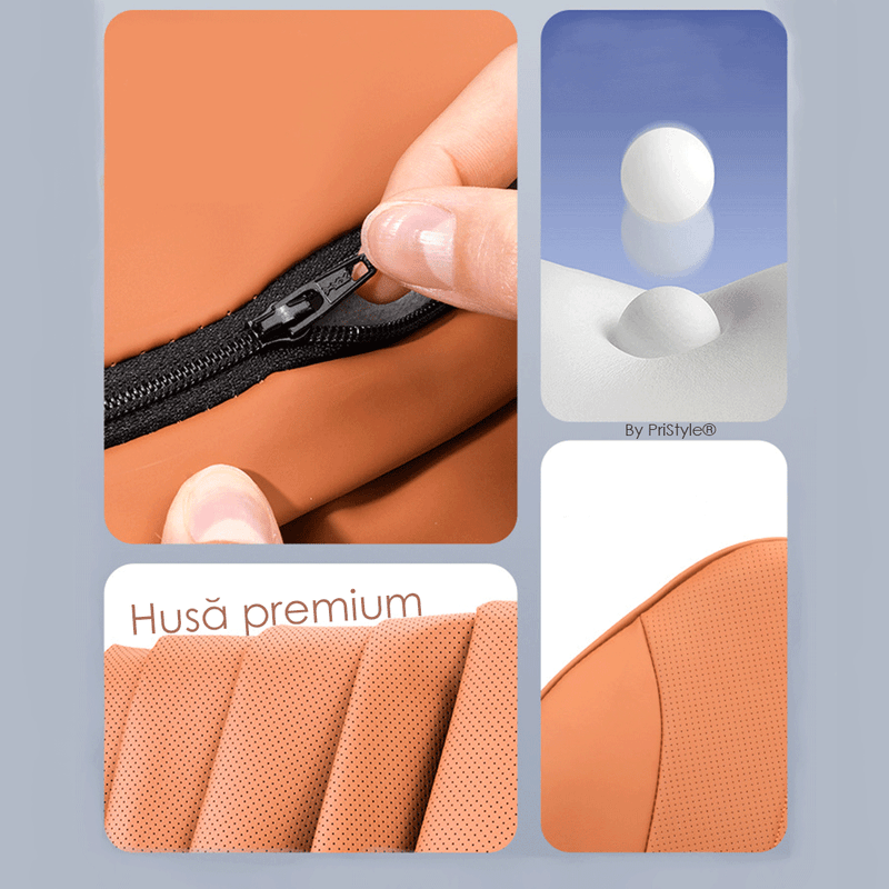 Auto si Moto - Piese auto si accesorii - Interior auto - Accesorii interior - Set 2 Perne Auto Premium pentru Scaun si Tetiera, Design Ergonomic cu Suport Lombar si Cervical, Maro - Infinity.ro
