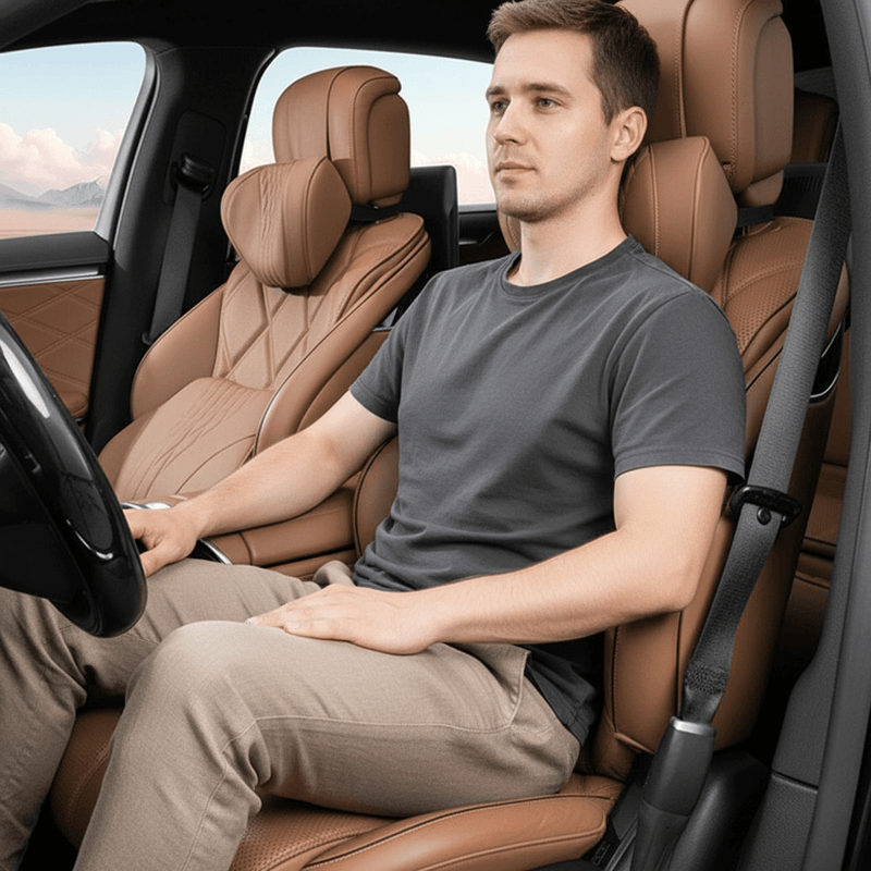 Auto si Moto - Piese auto si accesorii - Interior auto - Accesorii interior - Set 2 Perne Auto Premium pentru Scaun si Tetiera, Design Ergonomic cu Suport Lombar si Cervical, Maro - Infinity.ro