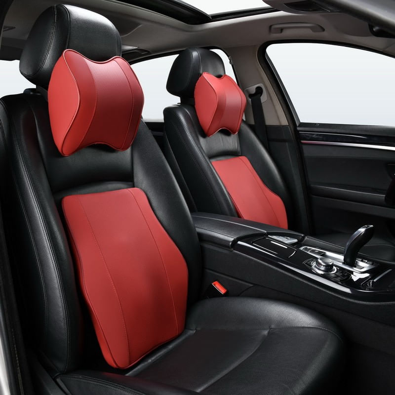 Auto si Moto - Piese auto si accesorii - Interior auto - Accesorii interior - Perna Auto Ergonomica pentru Tetiera, Suport Cervical, din Piele Ecologica, Rosie, 21x26x13 cm - Infinity.ro