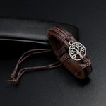 Fashion, accesorii si bijuterii - Barbati - Bijuterii barbati - Bratari barbati - Bratara Personalizata Unisex, cu Gravura Metalica Copacul Vietii, din Piele Ecologica si Snur cu Lungime Reglabila - Infinity.ro