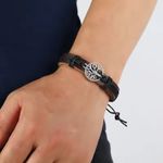 Fashion, accesorii si bijuterii - Barbati - Bijuterii barbati - Bratari barbati - Bratara Personalizata Unisex, cu Gravura Metalica Copacul Vietii, din Piele Ecologica si Snur cu Lungime Reglabila - Infinity.ro