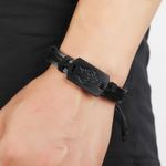 Fashion, accesorii si bijuterii - Barbati - Bijuterii barbati - Bratari barbati - Bratara Personalizata cu Gravura Metalica Cap de Lup, din Piele PU si Snur cu Lungime Reglabila - Infinity.ro