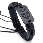 Fashion, accesorii si bijuterii - Barbati - Bijuterii barbati - Bratari barbati - Bratara Personalizata cu Gravura Metalica Cap de Lup, din Piele PU si Snur cu Lungime Reglabila - Infinity.ro