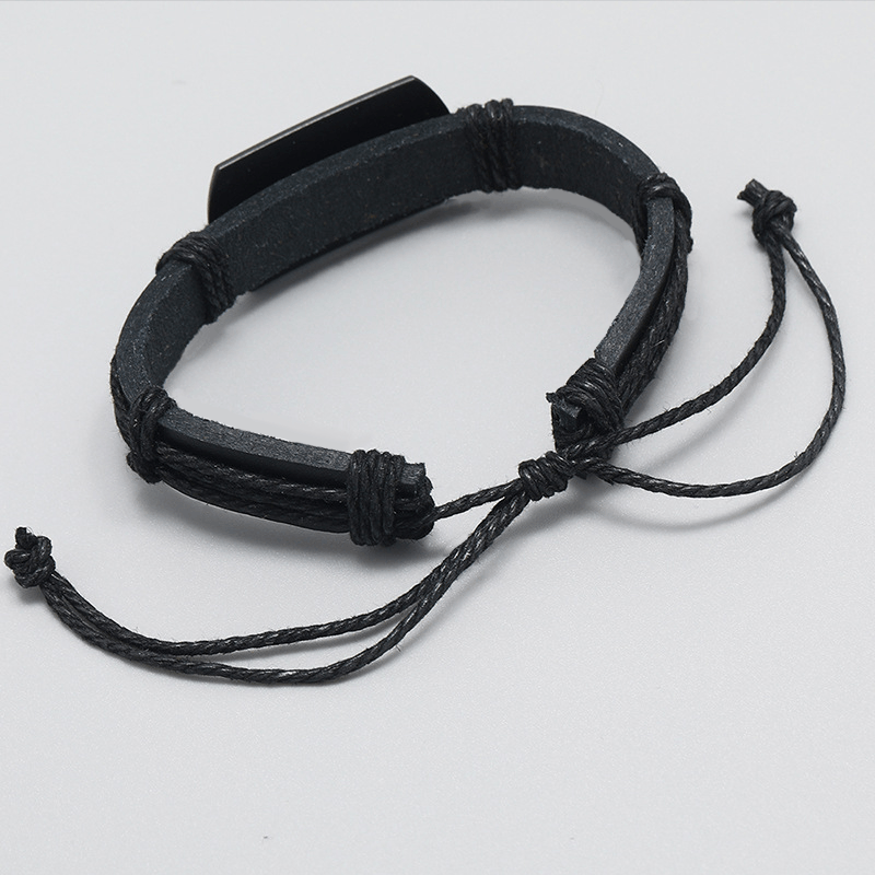 Fashion, accesorii si bijuterii - Barbati - Bijuterii barbati - Bratari barbati - Bratara Personalizata cu Gravura Metalica Cap de Lup, din Piele PU si Snur cu Lungime Reglabila - Infinity.ro