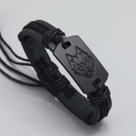 Fashion, accesorii si bijuterii - Barbati - Bijuterii barbati - Bratari barbati - Bratara Personalizata cu Gravura Metalica Cap de Lup, din Piele PU si Snur cu Lungime Reglabila - Infinity.ro