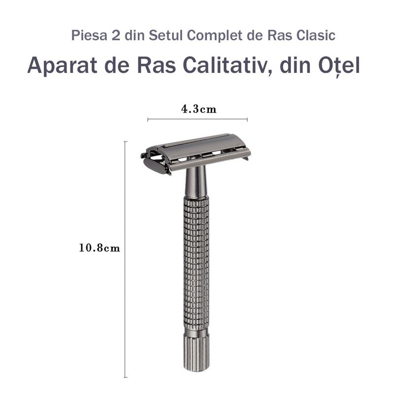 Ingrijire personala si Cosmetice - Aparate & accesorii ingrijire personala - Aparate de ras si tuns - Aparate de ras clasice - Set de Ras Ultra din 5 Piese compus din Aparat de Ras Clasic Metalic, 50 Lame de Schimb Incluse - Infinity.ro